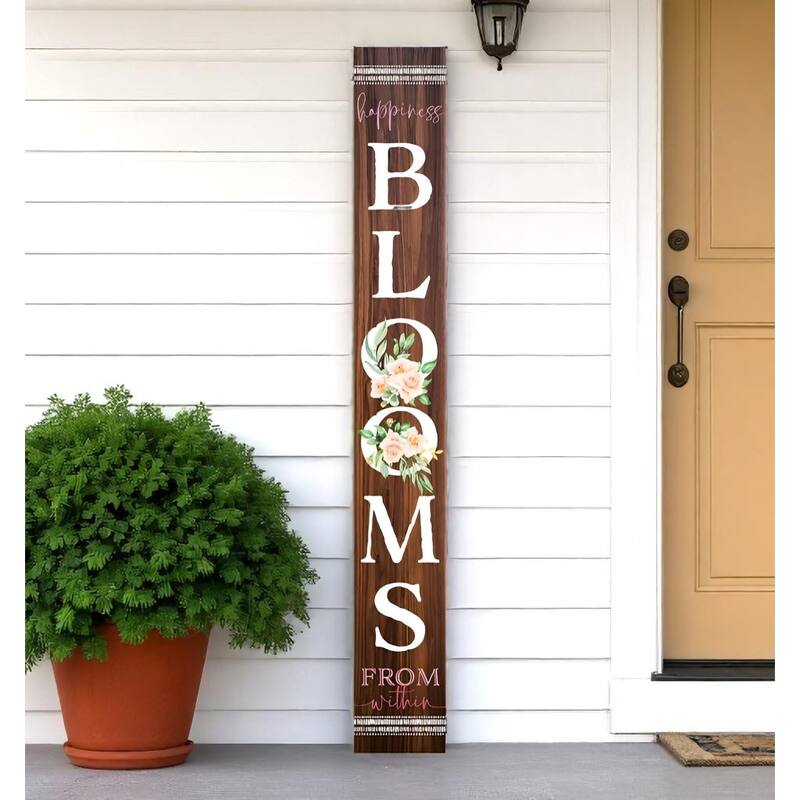 HomeRoots 72" Brown Solid Wood Blooms Porch Sign - Brown - Wood