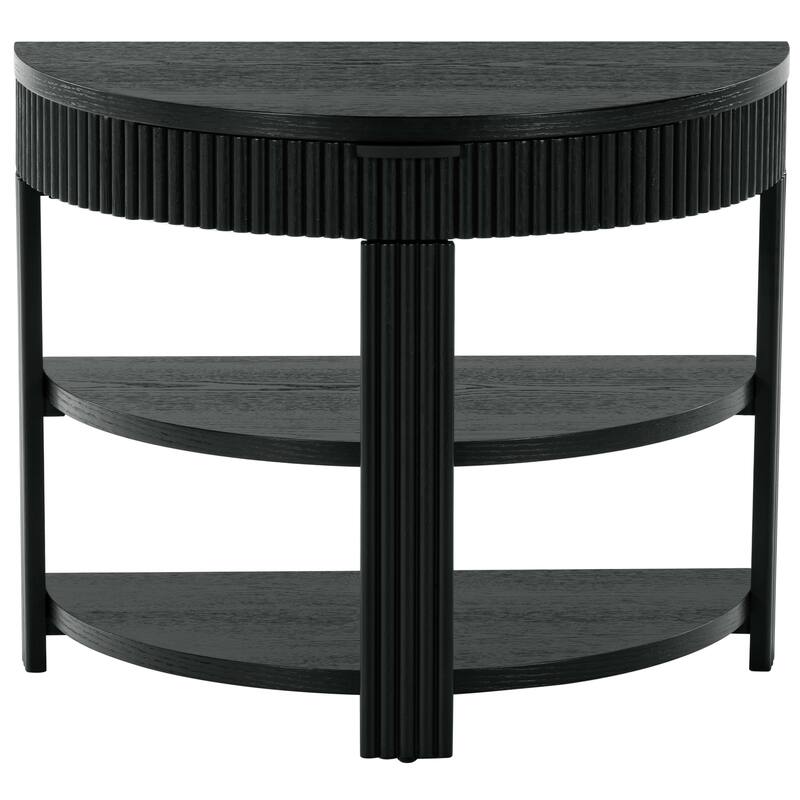 SAFAVIEH Couture Shelbie Reeded 1-Drawer 2-Shelf Half Moon Console Table - 32"W x 16"D x 26"H