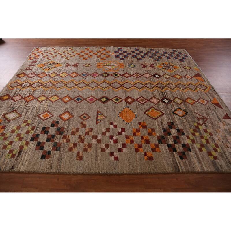 Geometric Brown Moroccan Oriental Area Rug Handmade Wool Carpet - 8'4" x 9'9"