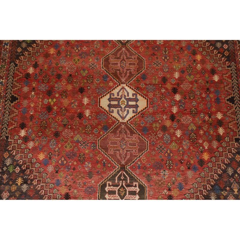Vegetable Dye Shiraz Persian Vintage Area Rug Hand-Knotted Wool Carpet - 6'0"x 9'11"