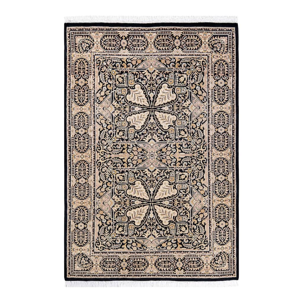 Overton Handknotted Wool Traditional Oriental Black Area Rug - 4' x 6'