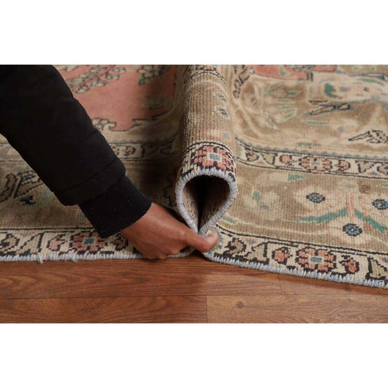 Pink Floral Tabriz Persian Area Rug Hand-Knotted Wool Carpet - 6'5"x 9'11"