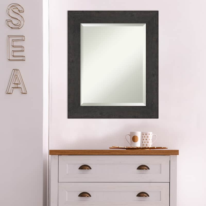 Beveled Bathroom Wall Mirror - Rustic Plank Espresso Frame