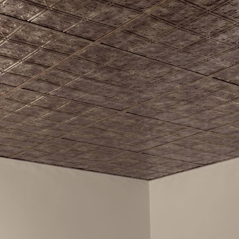 FASÄDE Traditional Style 10 Decorative Vinyl 2ft x 2ft Lay in Ceiling Panel in Bermuda Bronze (5 Pack)