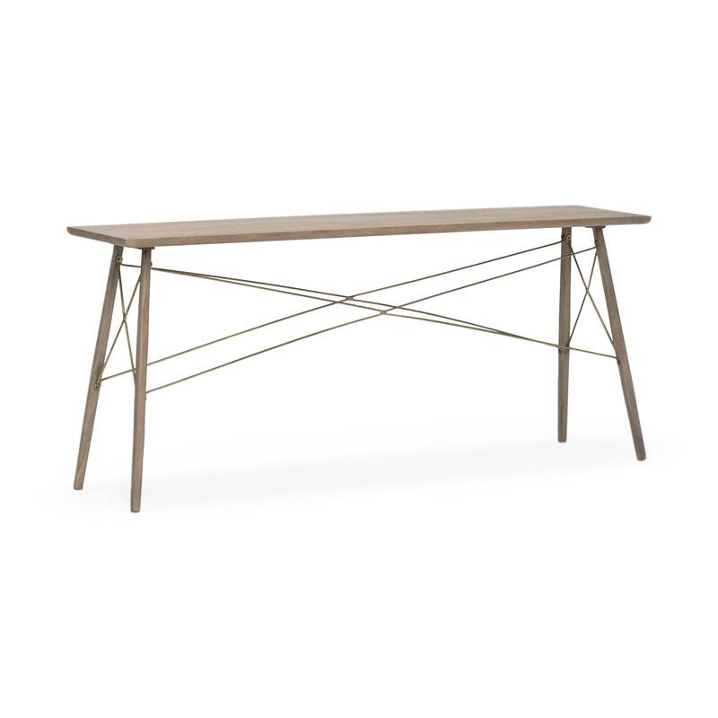 Modern Solid Mango Wood Console Table with Gold Metal Cross for Living Room or Office - 66”L x 16”W x 28.8”H