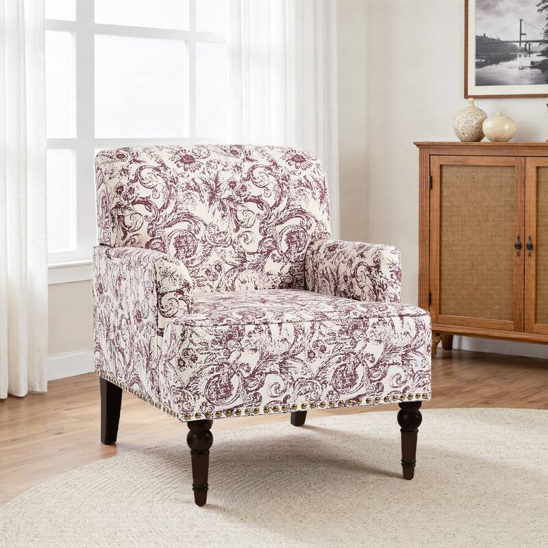 Linen Upholstered Armchair Nailhead Trim Accent Chair