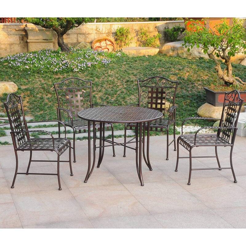 Outdoor Dining Set Patio Furniture Set Iron Table Chairs Elegant Design