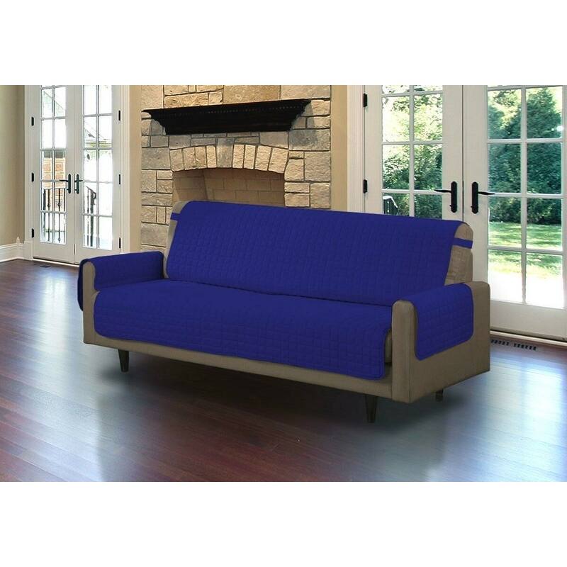 Quilted Sofa Protector Microfiber Pet Dog Furniture Cover w/ Tucks & Strap - Navy