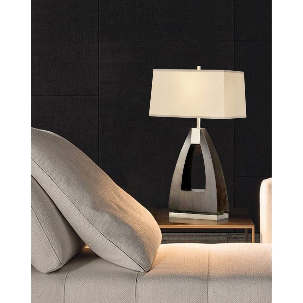 Trina Table Lamp - 30", Pecan Wood, Brushed Nickel, 3-way Rotary Switch