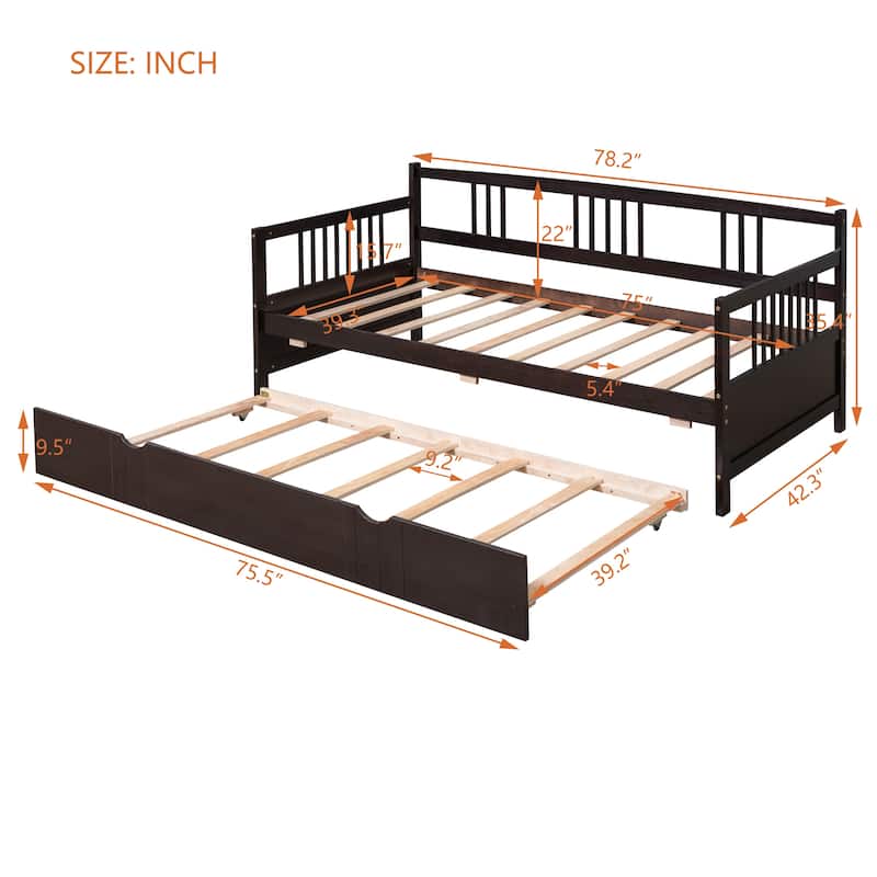 Pine Daybed with Trundle and Railing