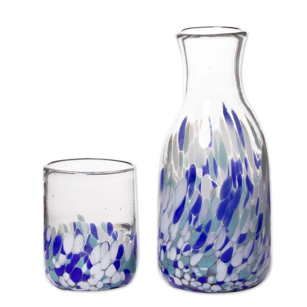 Novica Handmade Cool Water Handblown Recycled Carafe And Glass Set (Pair)