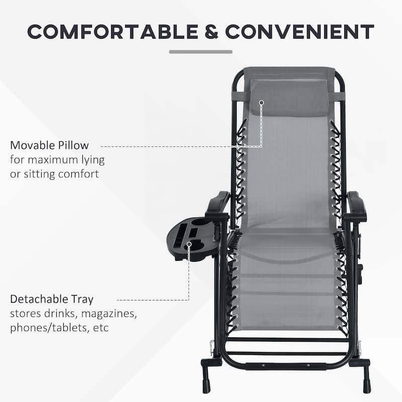 2-Piece Outdoor Foldable Rocking Chairs, Zero-Gravity Reclining Rocker with Pillow, Cup & Phone Holder