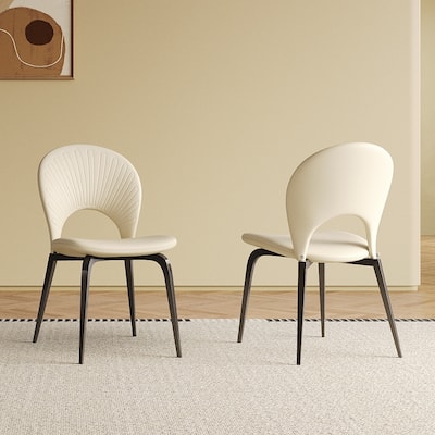 2 Piece PU Leather Kitchen Dining Chair with Backrest, Cushion, Gold Steel Legs for Dining Room Kitchen Living Room Bedroom