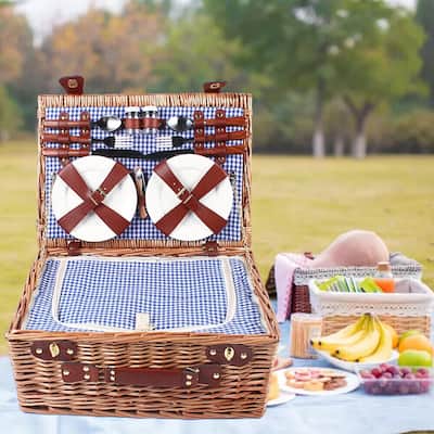 Outdoor Household Storage Basket Wicker Picnic Basket - 18.11*12.99*7.87inches