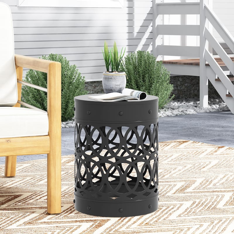 Roomfitters Outdoor Metal End Table - Large, Powder-Coated Weather-Resistant Accent for Patio, Garden, or Balcony