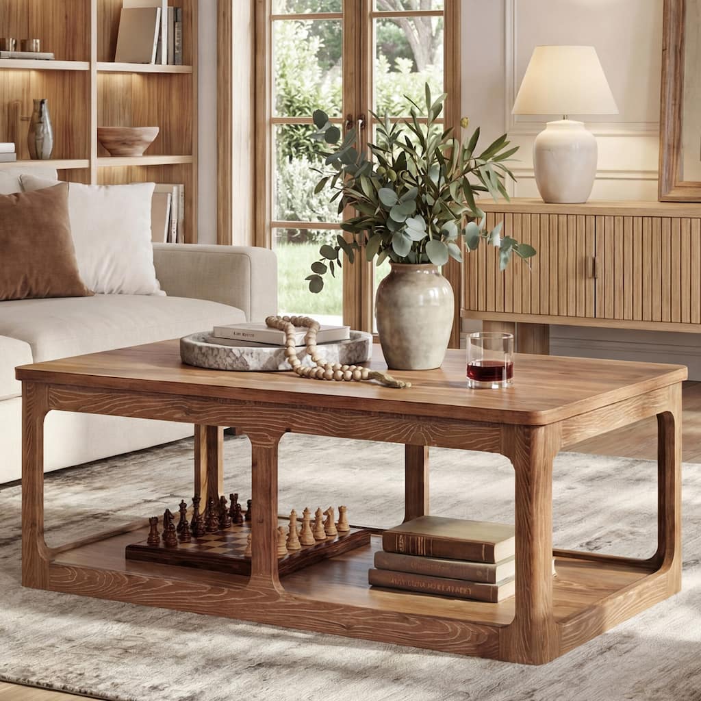 Rectangle Solid Wood Coffee Table With Storage For Living Room