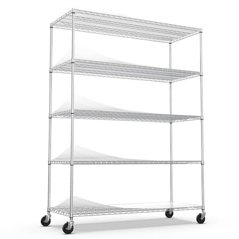 3/5/6-Tier Adjustable Heavy Duty Wire Shelving Unit with Wheels, Chrome/Black/White - Chrome - 82"H 5-Tier
