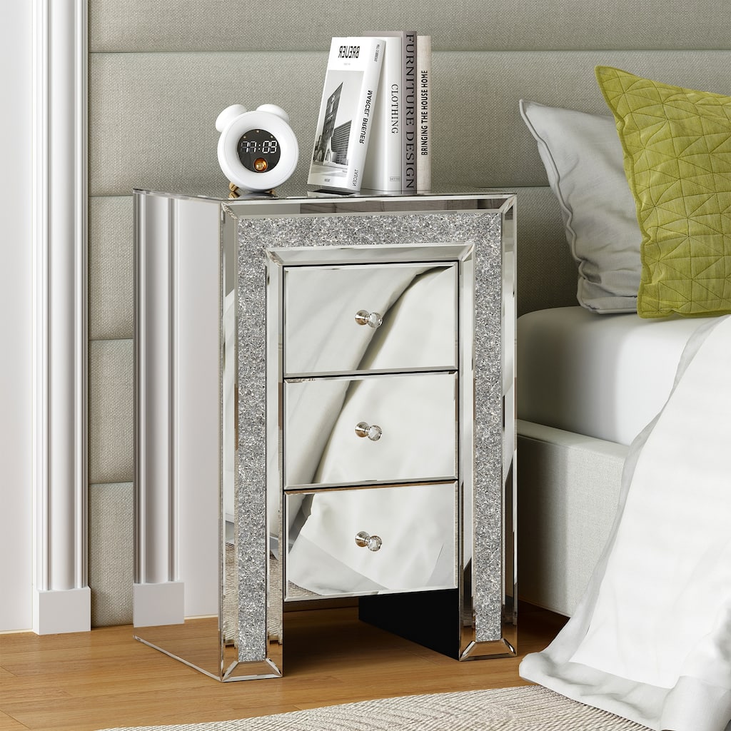 3-Drawer Accent Nightstand Diamond Side Table