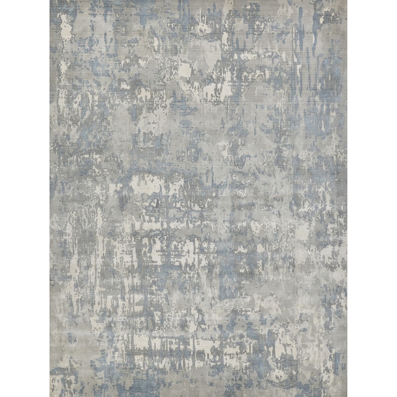 EXQUISITE RUGS Murano Hand-loomed Wool/Bamboo Silk Silver/Blue Area Rug.