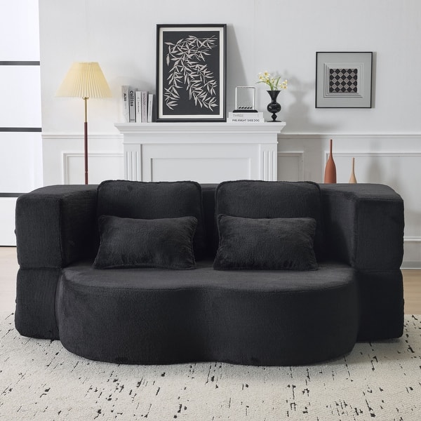 Folding Plush Futon Loveseat Couch Converts into Sleeper Sofa Bed 