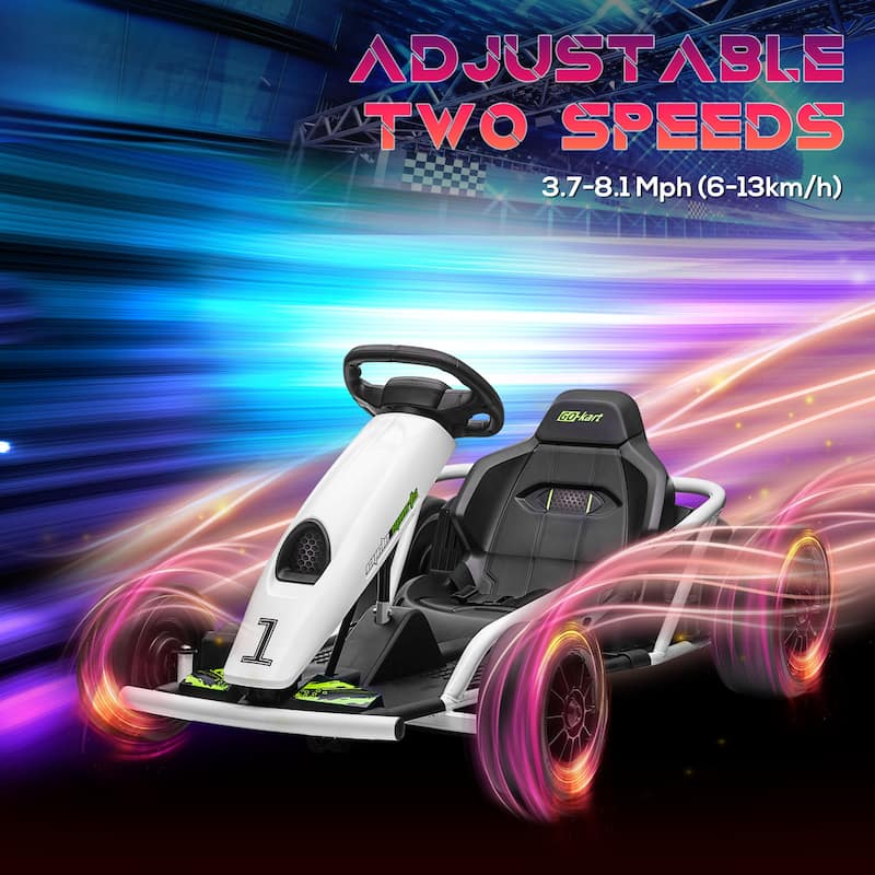 White Dual Drive Motor Drift Kart, Stylish Outdoor Electric Car Toy with Seat Belt, Exclusive Kids Car with Backrest