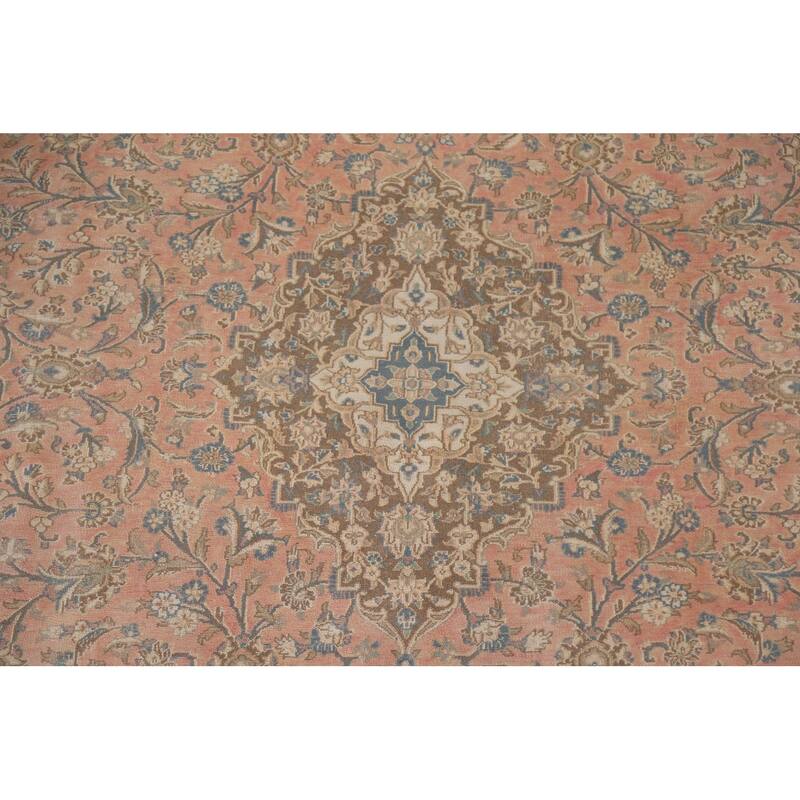 Hand Knotted Oriental 100% Wool Carpet Traditional Floral Pink Mashad Area Rug - 11' 8'' X 8' 4''