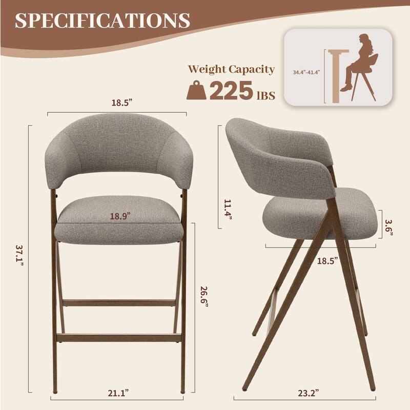 Ergonomic Counter Height Bar Stools with Curved Backrest & Breathable Fabric