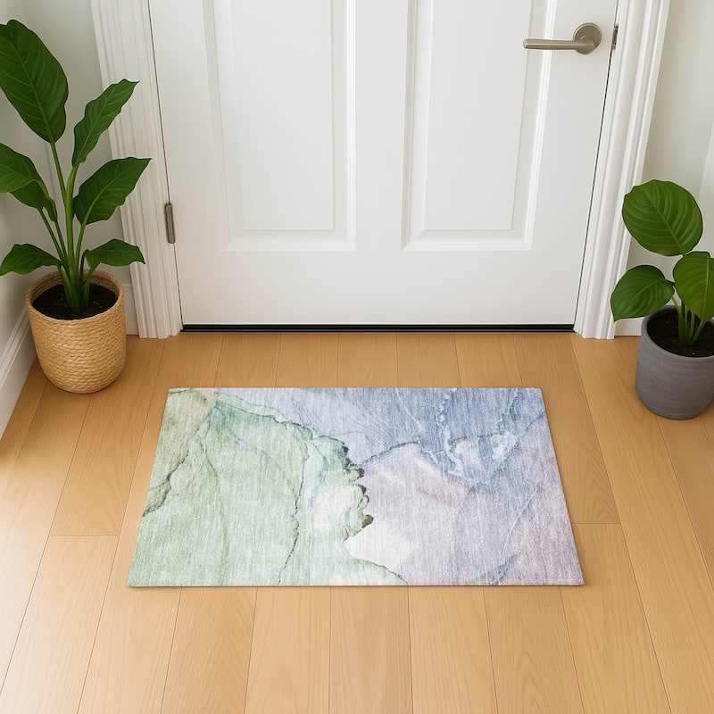 Premium Washable Super Soft Abstract Watercolor Mayfield Rug - Aloe - 1'8" x 2'6"