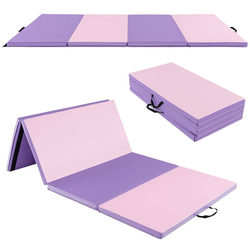 Gymax 8' x 4' x 2'' Folding Gymnastics Mat Tumbling Exercise PU - Pink