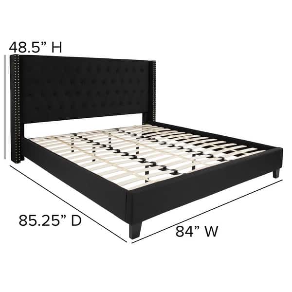 dimension image slide 9 of 16, Tufted Upholstered Nailhead Trim Platform Bed