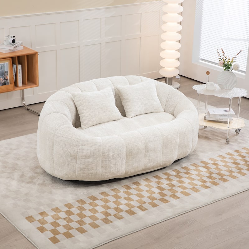 Beige Modern 59.05" Chenille High Back Loveseat Upholstered Chaise Lounge Chair with Pillows