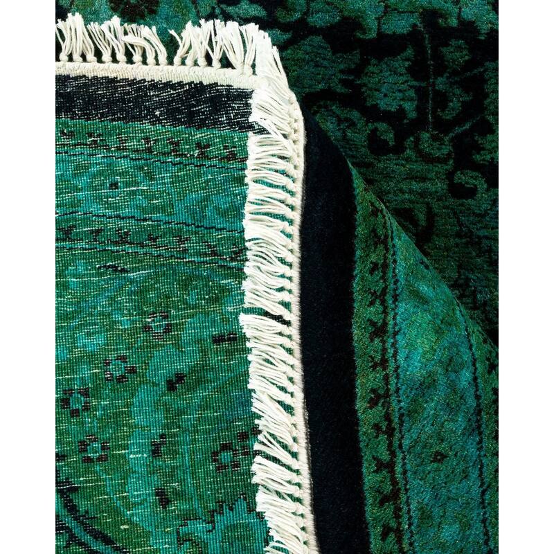 Overton Hand Knotted Wool Vintage Inspired Modern Contemporary Overdyed Green Round Area Rug - 7' 1" x 7' 1"