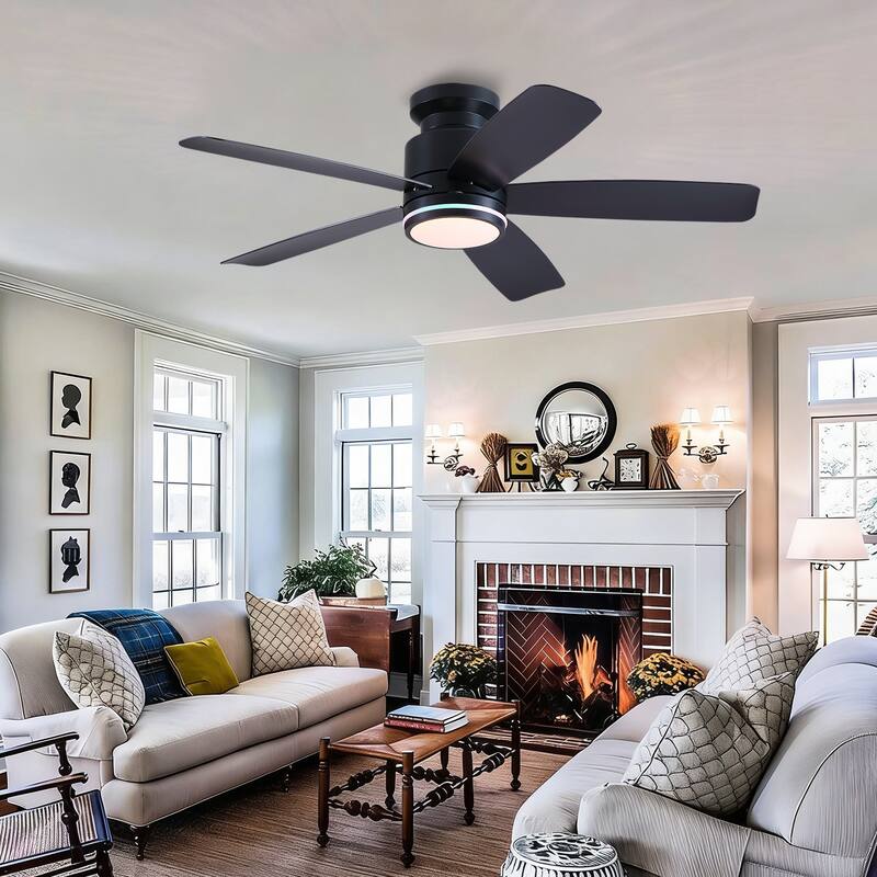 41 and 46 Inches Flush Mount Ceiling Fan with Light and Remote