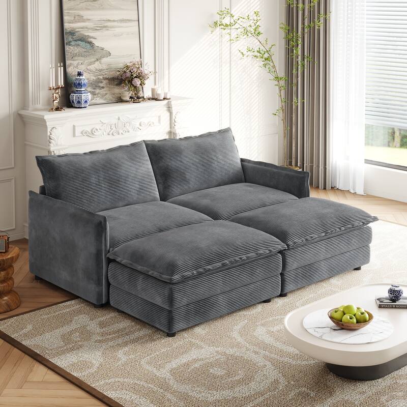 Loveseat Sectional Sofa Couch Deep Seat Cloud Sofa with 2 Ottomans
