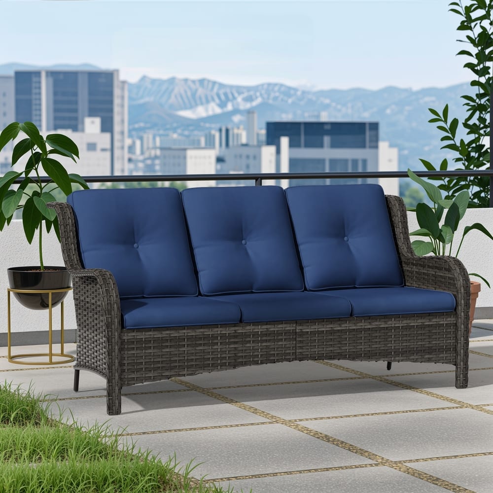 Cozywor 3-Seat Wicker Outdoor Patio Sofa Sectional Couch with Cushions