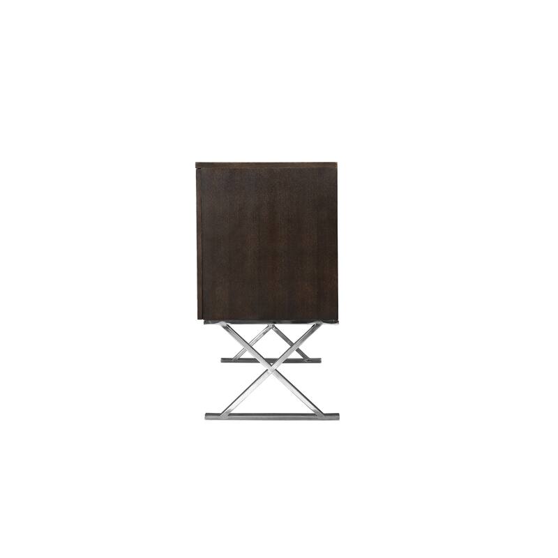 Rix Sideboard Buffet Console, 2 Door, X Chrome Legs, Brown 69 Inch