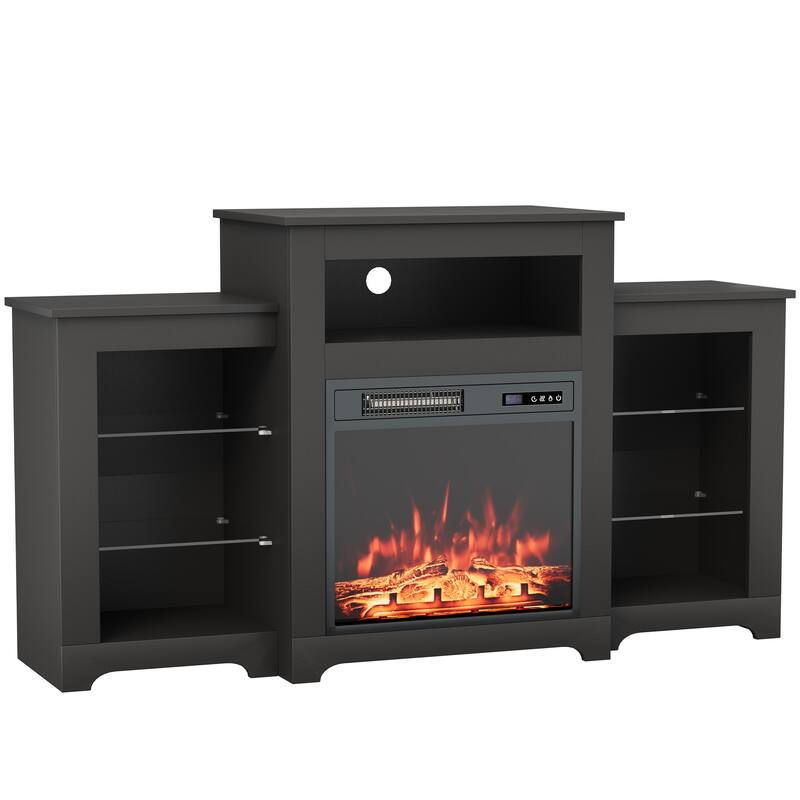 32" H TV Stand with Fireplace for TVs up to 80" - Remote Control, Energy-Efficient Heater, 16-Color Light Strip