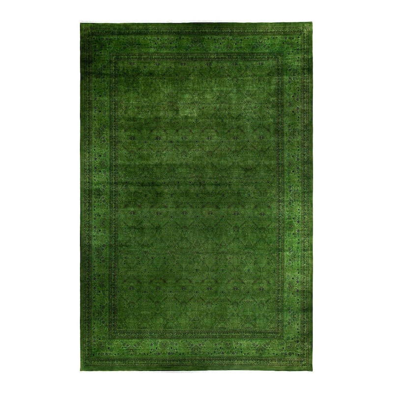 Overdyed, One-of-a-Kind Hand-Knotted Area Rug - Green - 12' 2" x 17' 10"