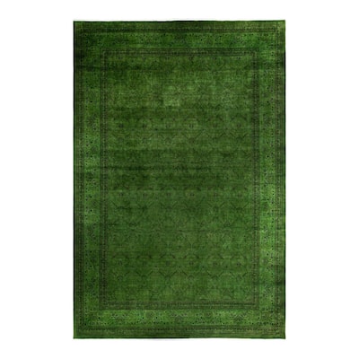 Overdyed, One-of-a-Kind Hand-Knotted Area Rug - Green - 12' 2" x 17' 10"