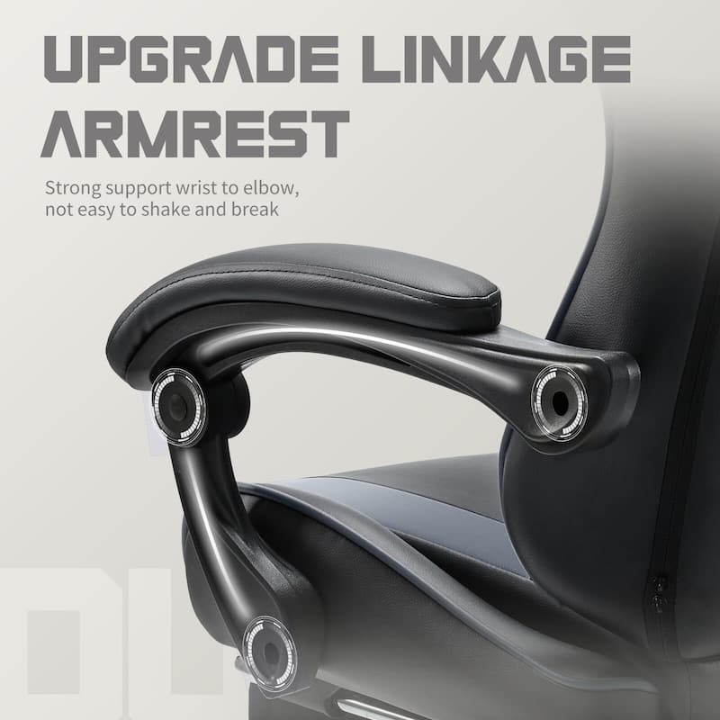 Ergonomic Faux Leather High Back Gaming Chair with Footrest & Linkage Armrests – Black & Gray for Adults