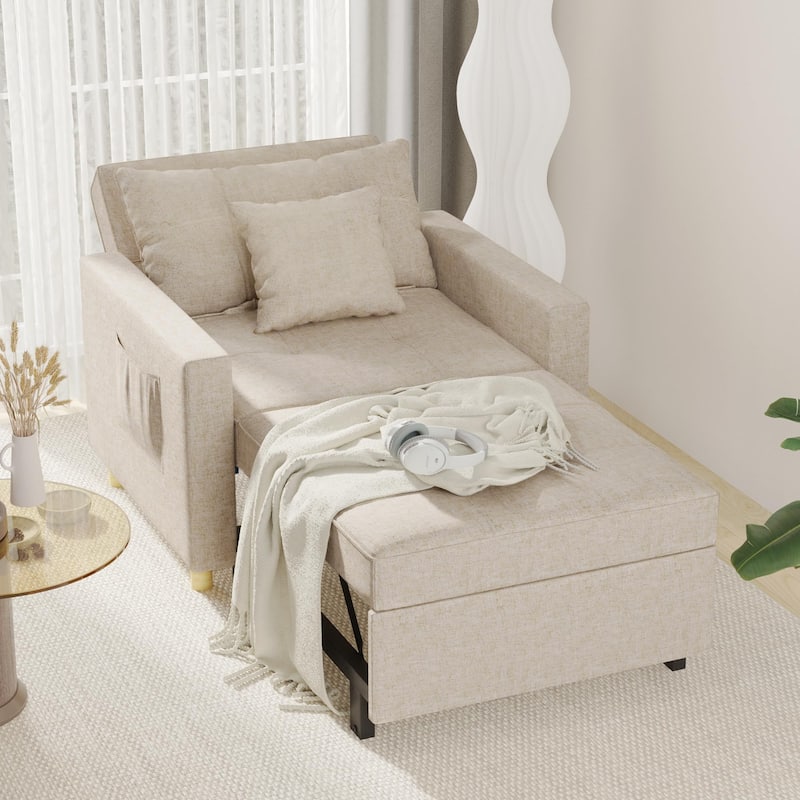 AECOJOY Adjustable Sleeper Chair Bed 3-in-1 Convertible Futon Sofa - Beige