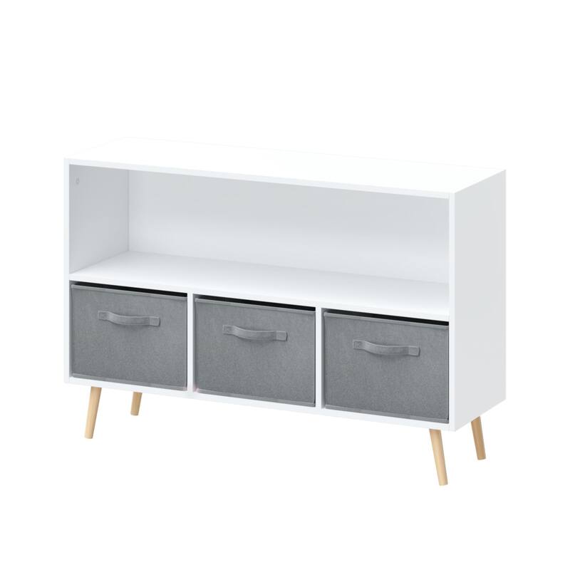 Anmytek White/Gray Kids Storage Organizer with Fabric Drawers White Bookcase Toy Display Shelf
