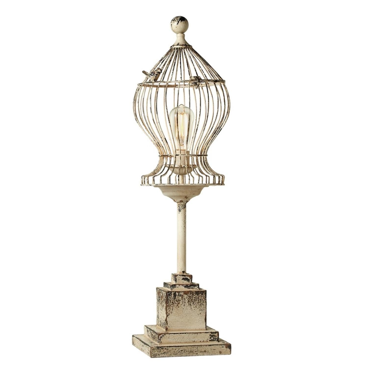 Shop 33 12 White And Brown Distressed Curved Bird Cage Table Lamp