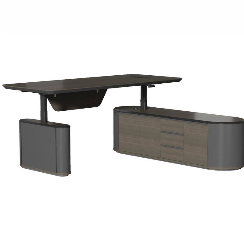 Sit & Stand Adjustable Height L Shaped Executive Desk with File Cabinets Drawers Universal Charging Ports