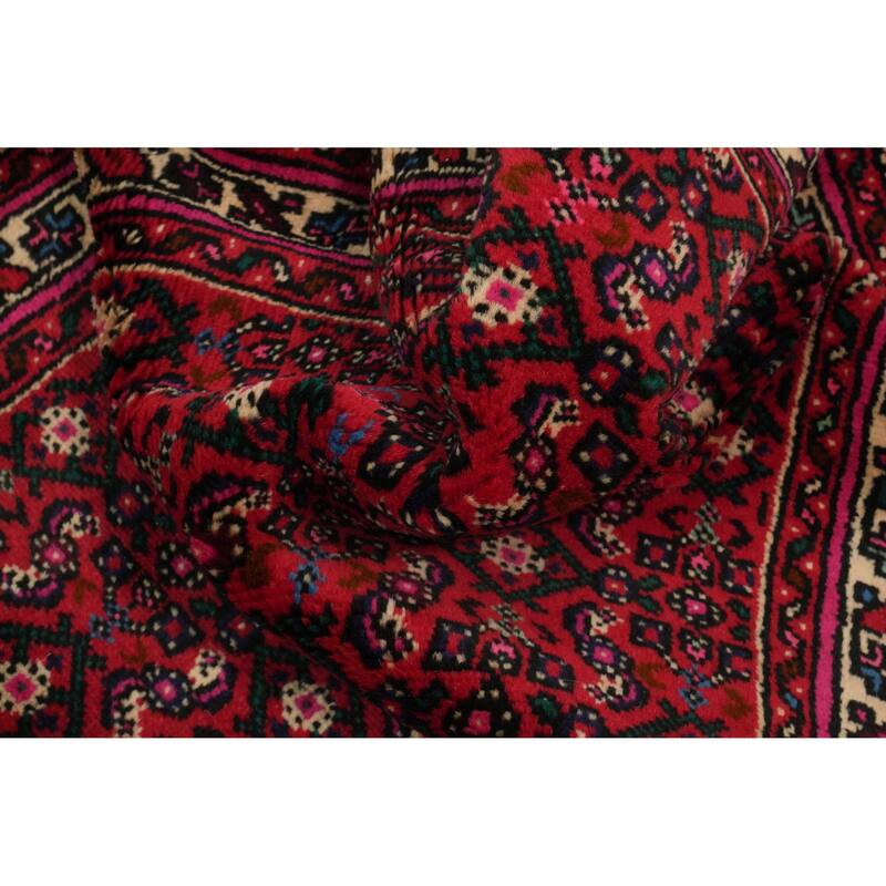 Hand Knotted Oriental 100% Wool Carpet Traditional Geometric Red Hossainabad Runner Rug - 31' 6'' X 2' 8''