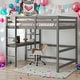 preview thumbnail 2 of 25, Full Loft Bed Pine Kids Bed with Desk Shelves and Ladder, Grey