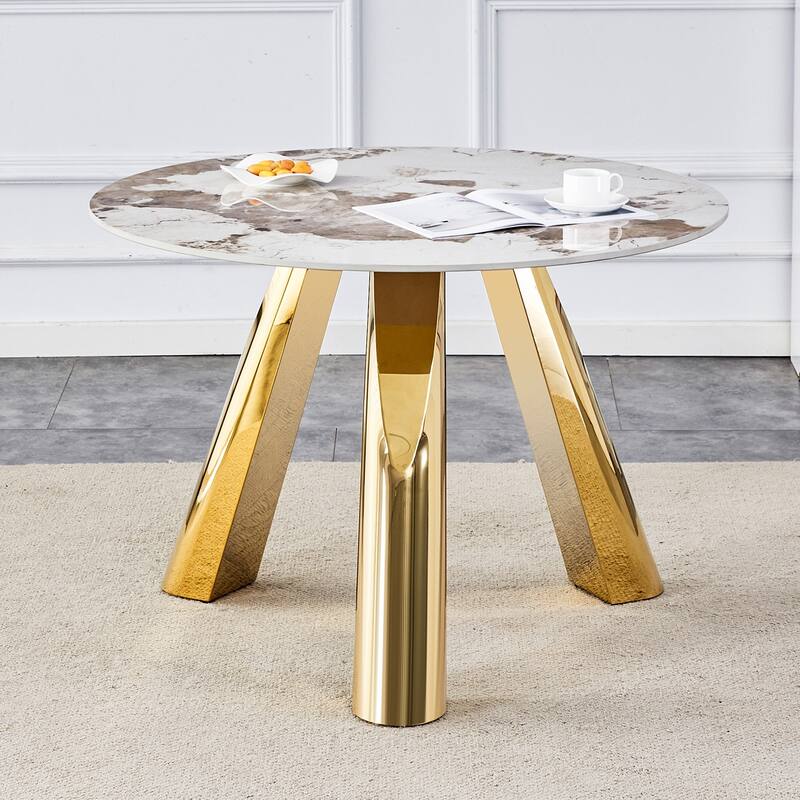 Round Dining Table, Kitchen Table with Stainless Steel Legs, Round Coffee Table Bistro Table for Dining Room