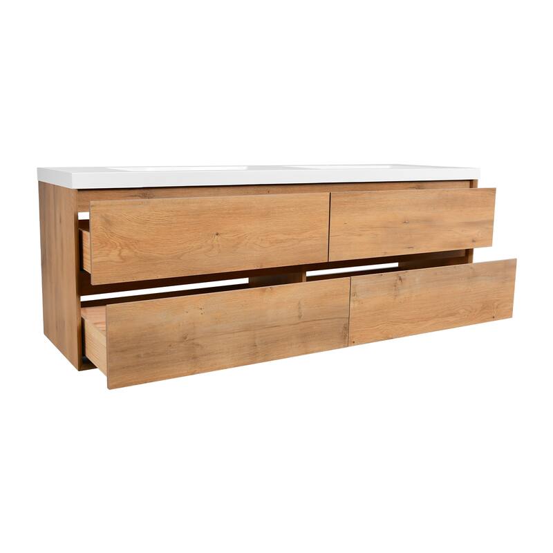 NebulaSky 72 in Wall Mounted Double Sink Bathroom Vanity with Top Combo Cabinet Vanity Set Invisible Handles