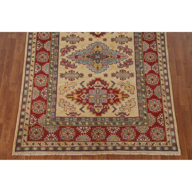 Kazak Area Rug Handmade Oriental Yellow Wool Carpet - 5'2" x 6'7"