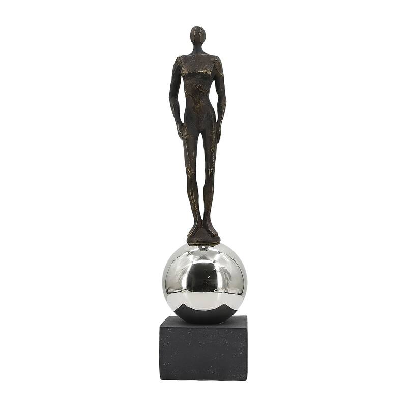 Sagebrook Home's Unique 22" Augusta Male Statuary Resin & Stainless Steel Decorative Figurine for Modern Homes - 5" x 5" x 22"